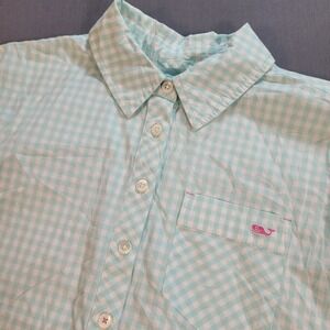 Vineyard Vines Womens Button Down Shirt Size 00 Green Gingham Preppy Casual